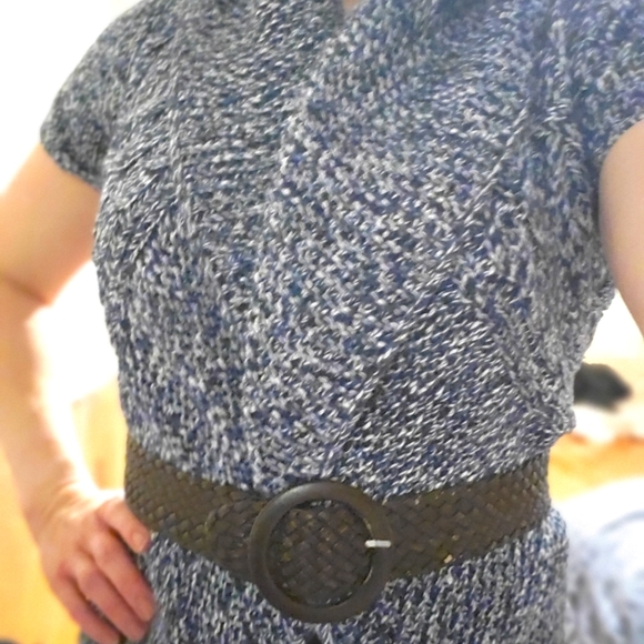 2/$30 Express Sweater with Shawl Collar Blue, white, and black knitted XS - Picture 4 of 7